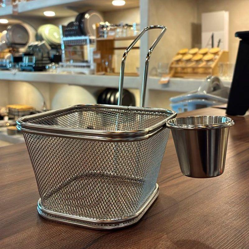 Canasto Cesta Para Papas Fritas Con Salsa Acero Inoxidable-2