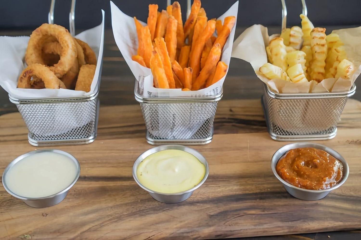 Canasto Cesta Para Papas Fritas Con Salsa Acero Inoxidable-4