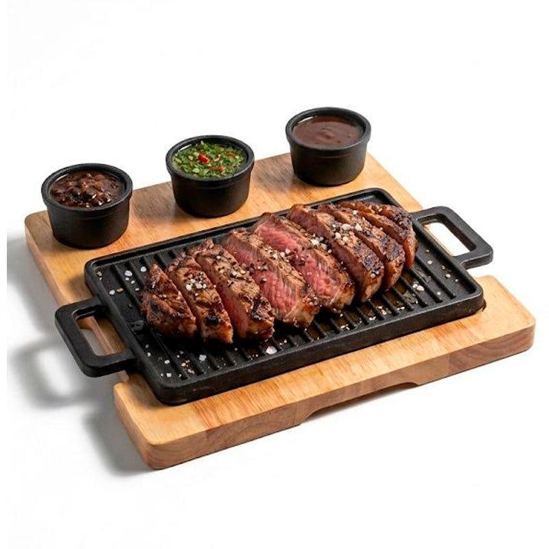 Plancha Grill De Hierro Con Base De Madera Vajilla Gourmet-0