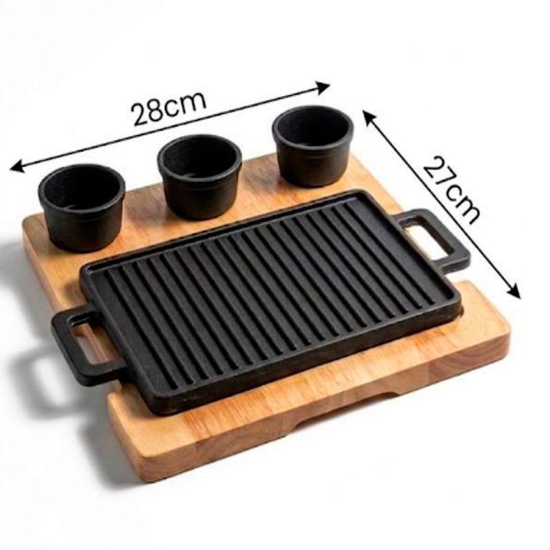 Plancha Grill De Hierro Con Base De Madera Vajilla Gourmet-1