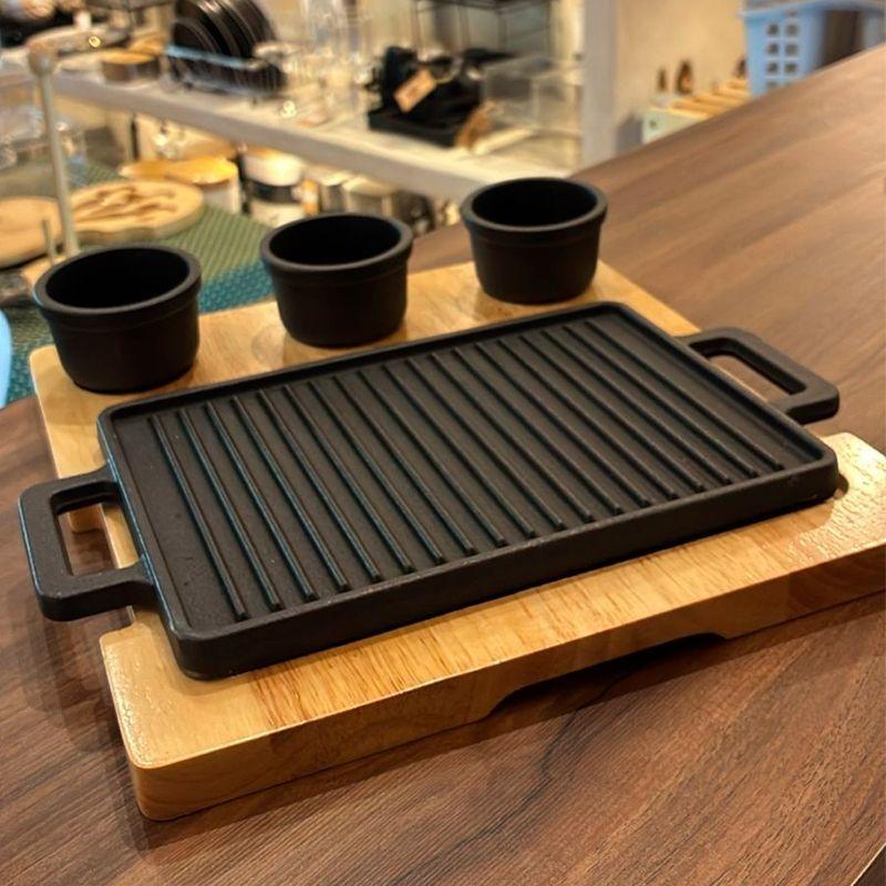 Plancha Grill De Hierro Con Base De Madera Vajilla Gourmet-2