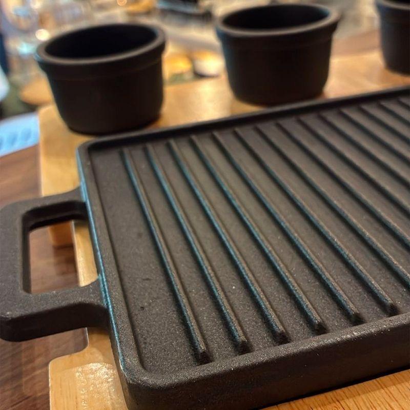 Plancha Grill De Hierro Con Base De Madera Vajilla Gourmet-3