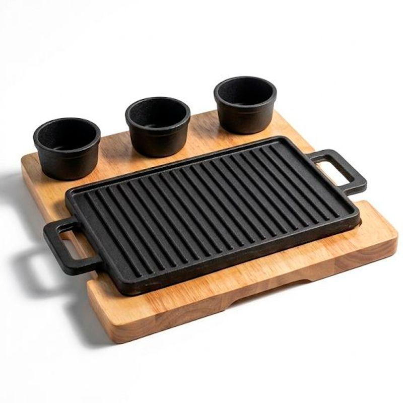 Plancha Grill De Hierro Con Base De Madera Vajilla Gourmet-4