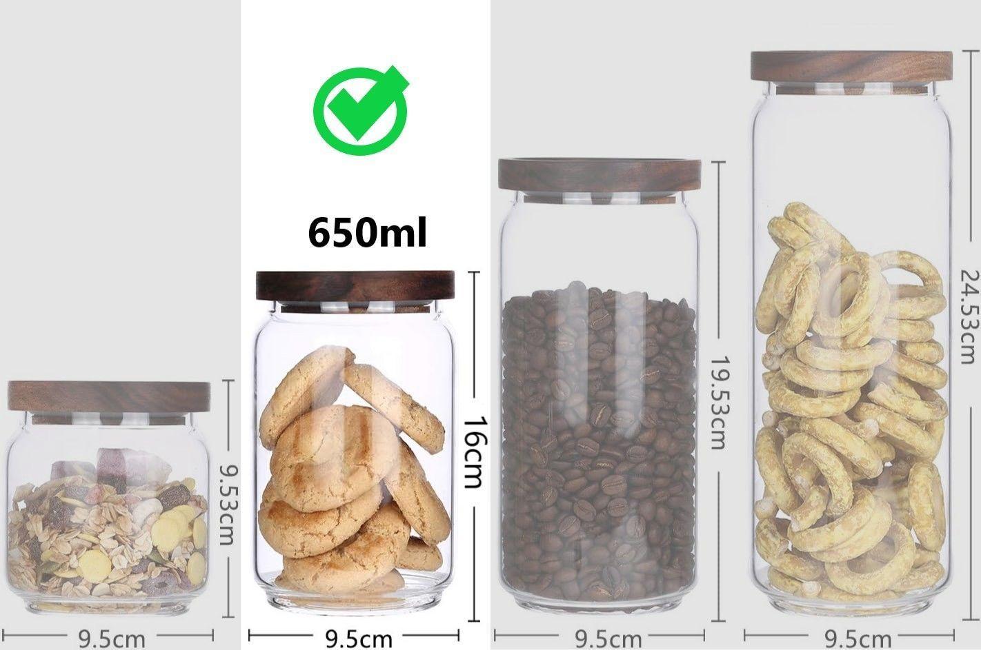 Tarro De Vidrio Hermetico De Cocina Con Tapa De Madera 650ml-1