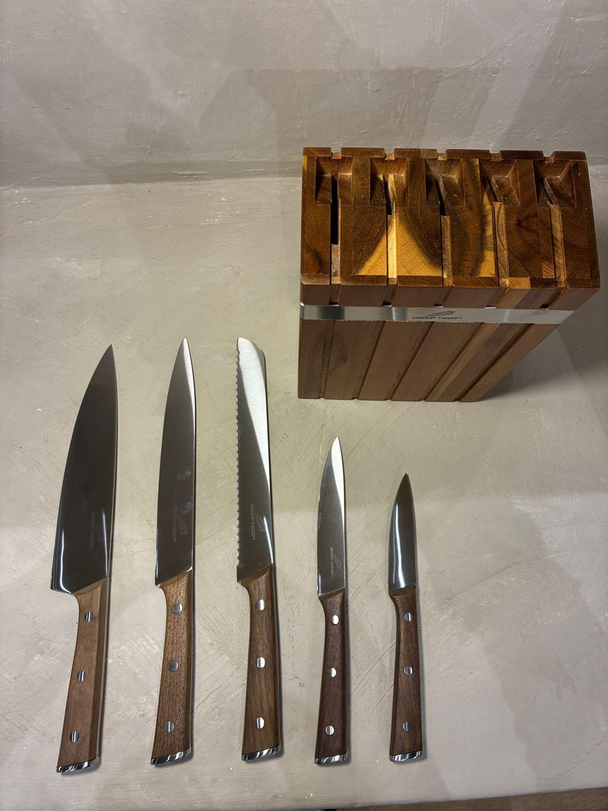 Juego De 5 Cuchillos De Cocina Premium Con Base De Madera-3