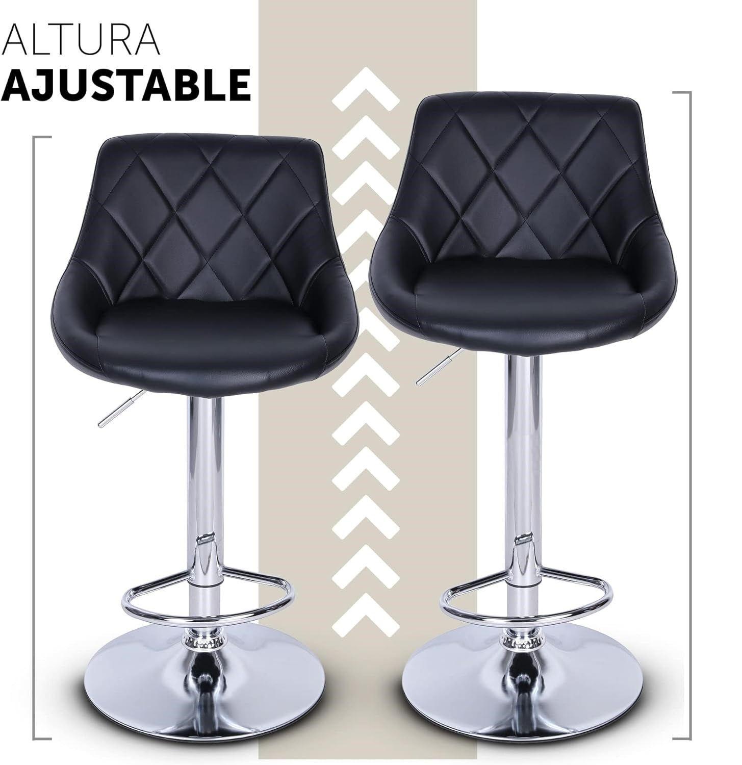 Taburete Negro Silla Bar Cuero Sintentico Altura Regulable Negro Cromado-1