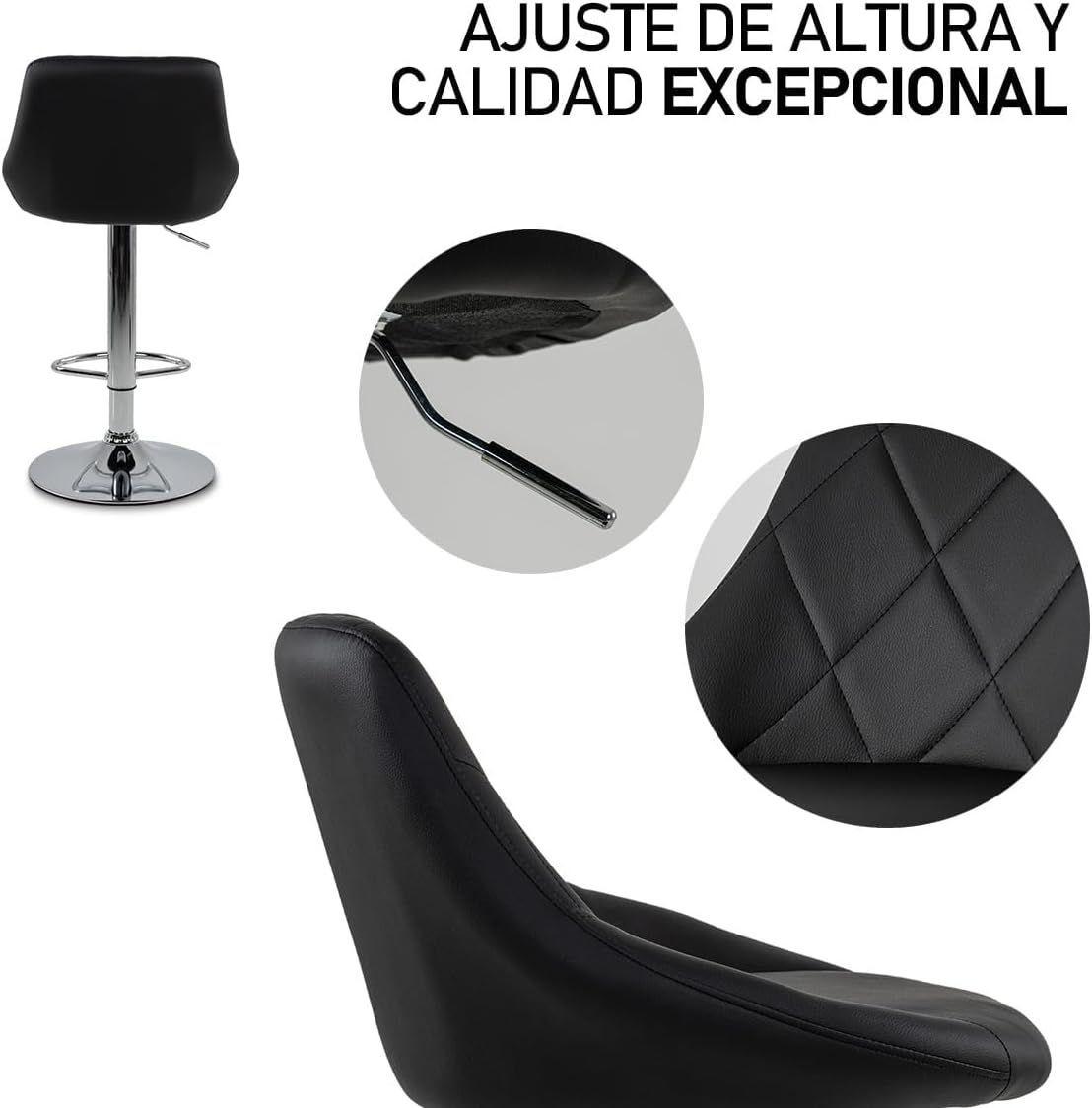 Taburete Negro Silla Bar Cuero Sintentico Altura Regulable Negro Cromado-3