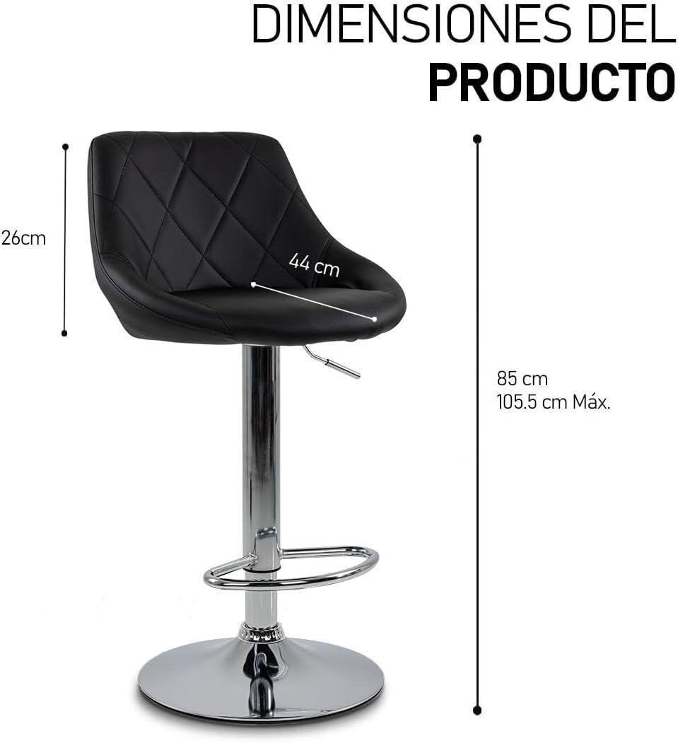 Taburete Negro Silla Bar Cuero Sintentico Altura Regulable Negro Cromado-7
