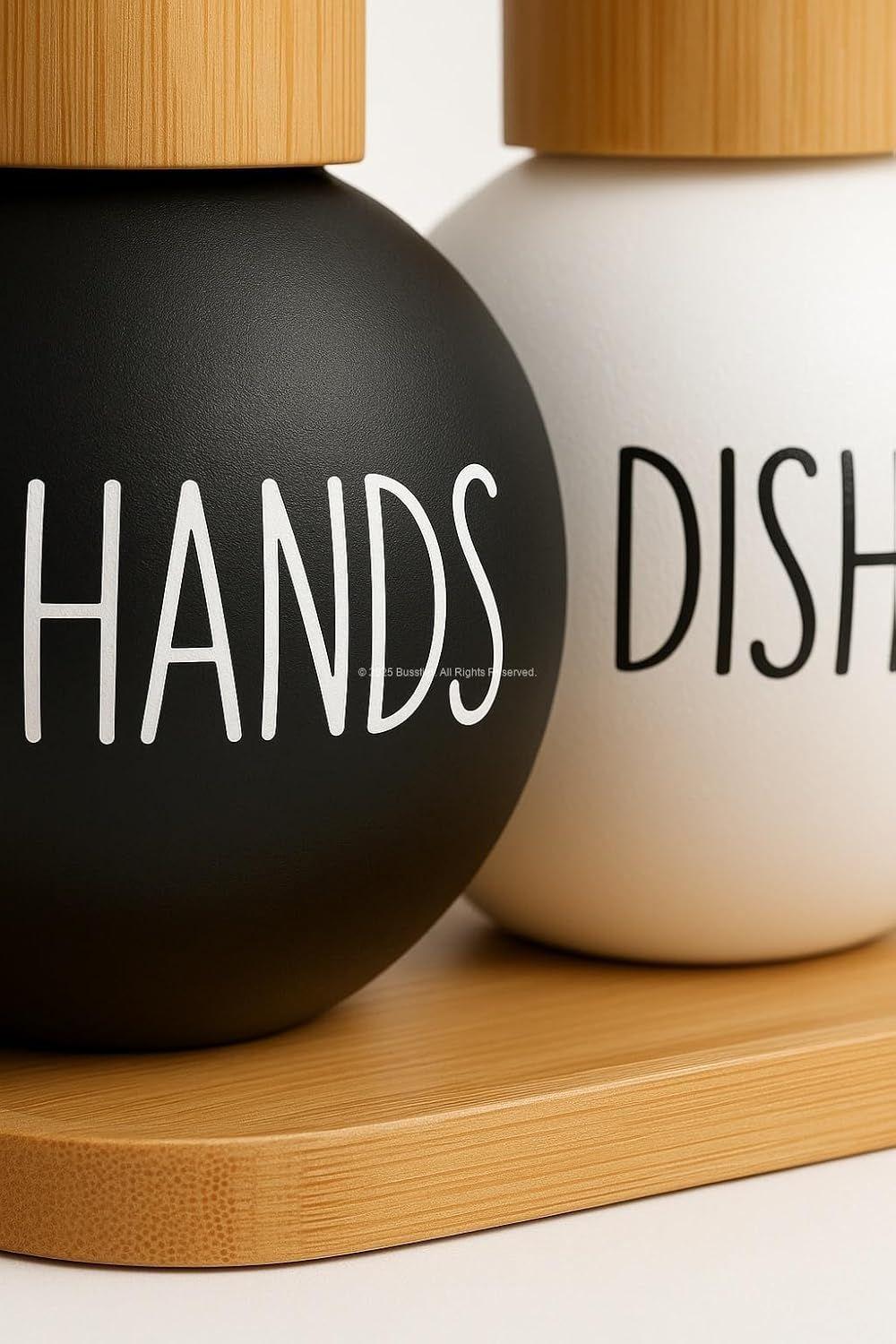 2 Dispensador De Jabon Y Detergente Botella 500 Ml +bandeja Blanco Y Negro WakesHome-3