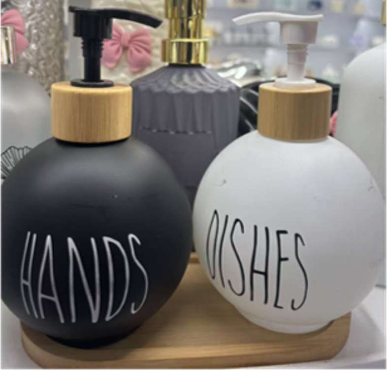 2 Dispensador De Jabon Y Detergente Botella 500 Ml +bandeja Blanco Y Negro WakesHome-7