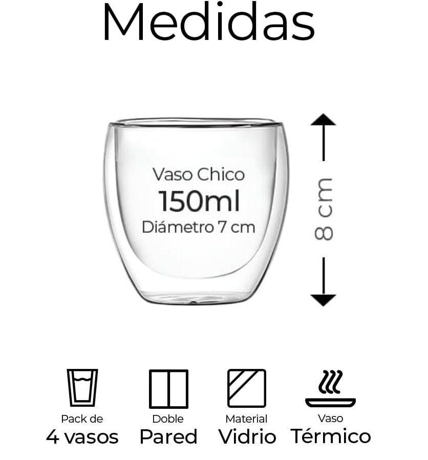 SET 4 Tazas Espresso Doble Pared 150ml Frio Caliente Sin Asa TAZA MUG TRANSPARENTE-5