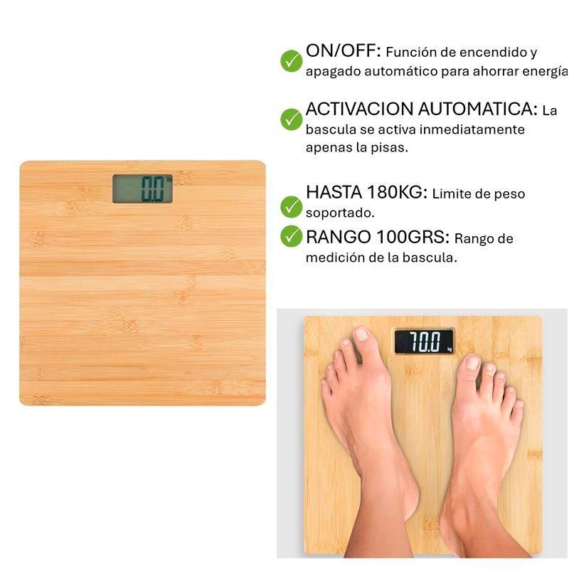 Báscula Digital De Bambú Pantalla Lcd Balaza De Baño 180kg WakesHome-4