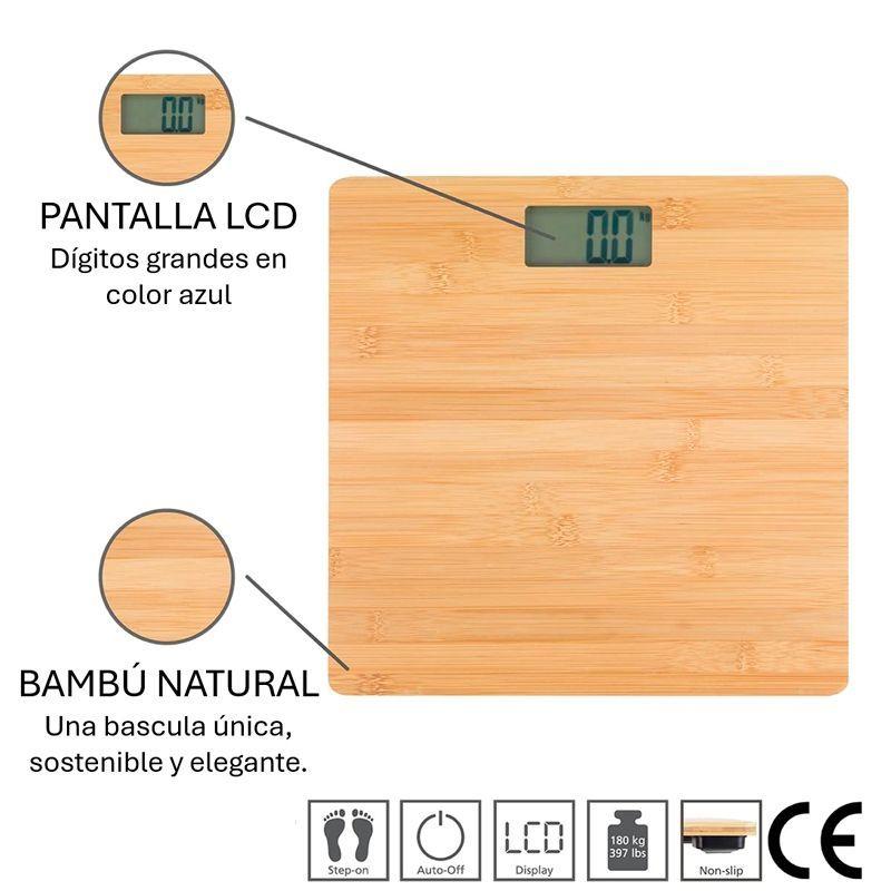 Báscula Digital De Bambú Pantalla Lcd Balaza De Baño 180kg WakesHome-5