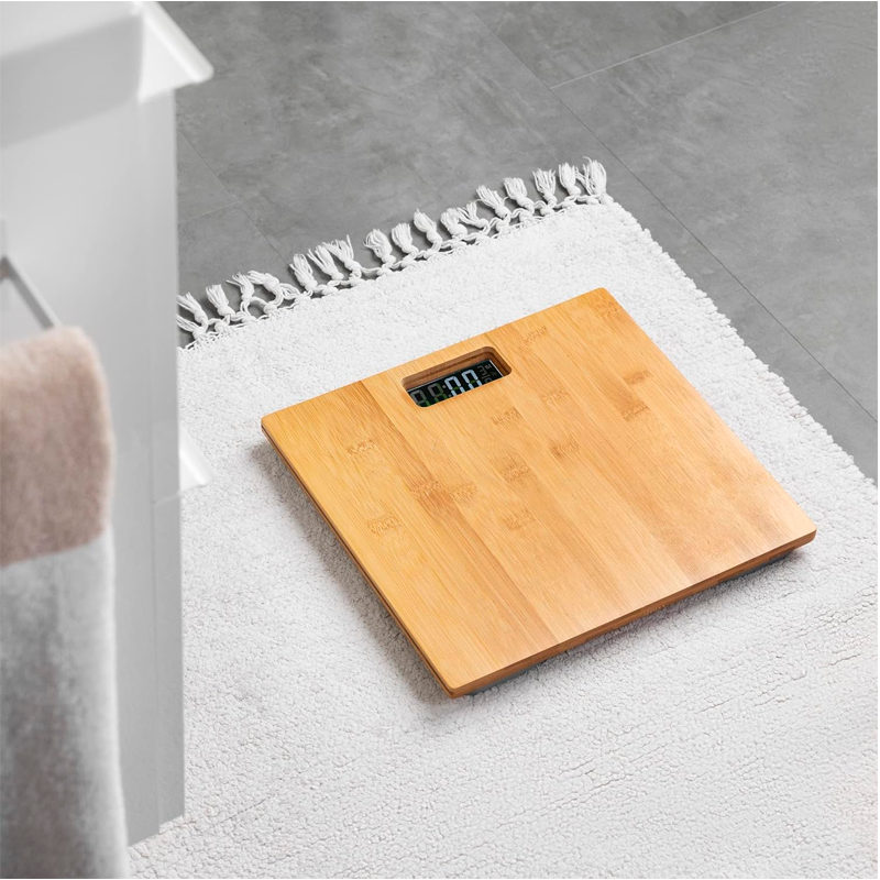 Báscula Digital De Bambú Pantalla Lcd Balaza De Baño 180kg WakesHome-7