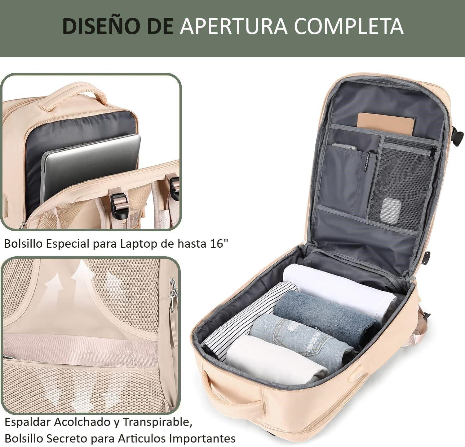 Mochila De Viaje Para Cabina Avión Beige morral Para Notebook Impermeable Compartimiento de zapatos-4