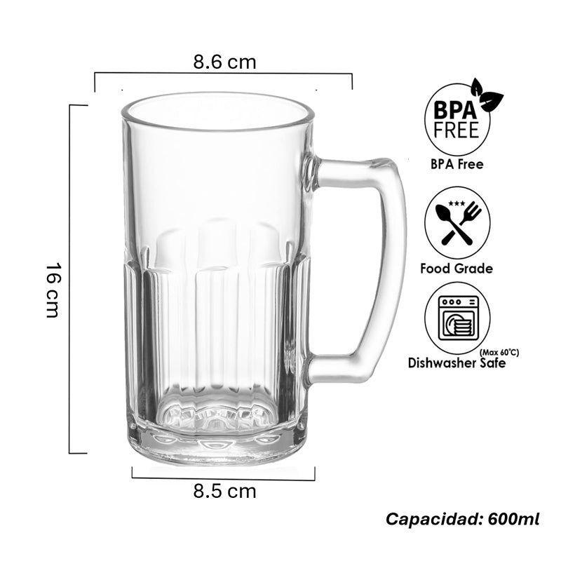 Pack 2 Vaso Cervecero Grande Con Asa Jarra Cerveza 600ml-2