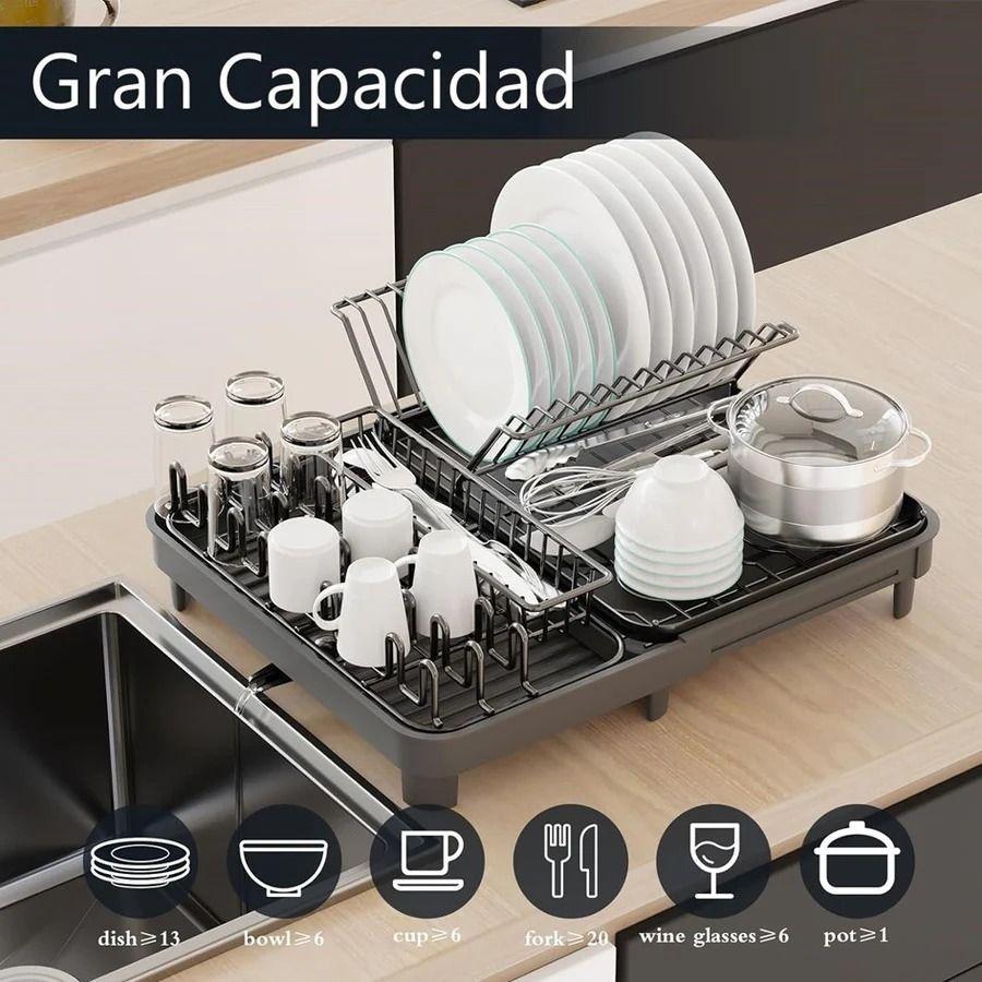 Secaplatos Escurridor Cocina Acero Inoxidable Plegable Loza-4