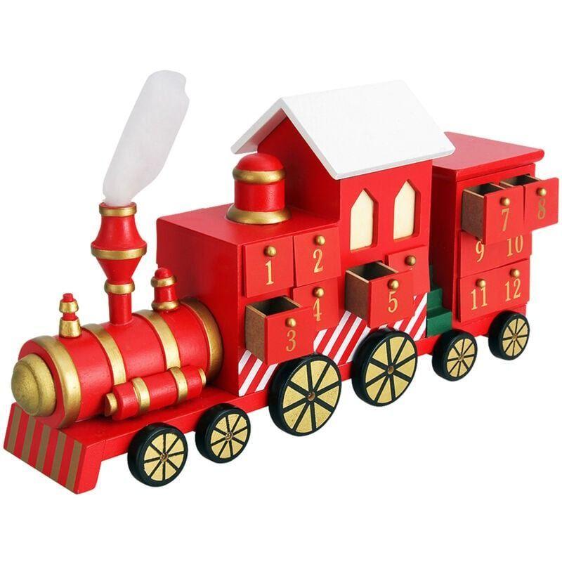 Calendario De Adviento De Tren De Madera Navidad 24 Cajones Trencito Rojo -0