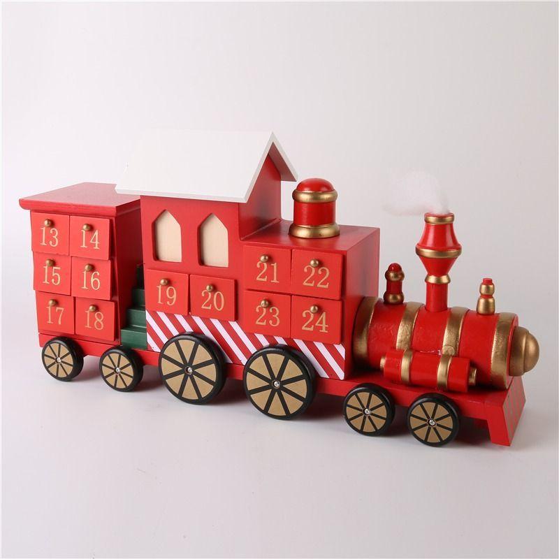 Calendario De Adviento De Tren De Madera Navidad 24 Cajones Trencito Rojo -1