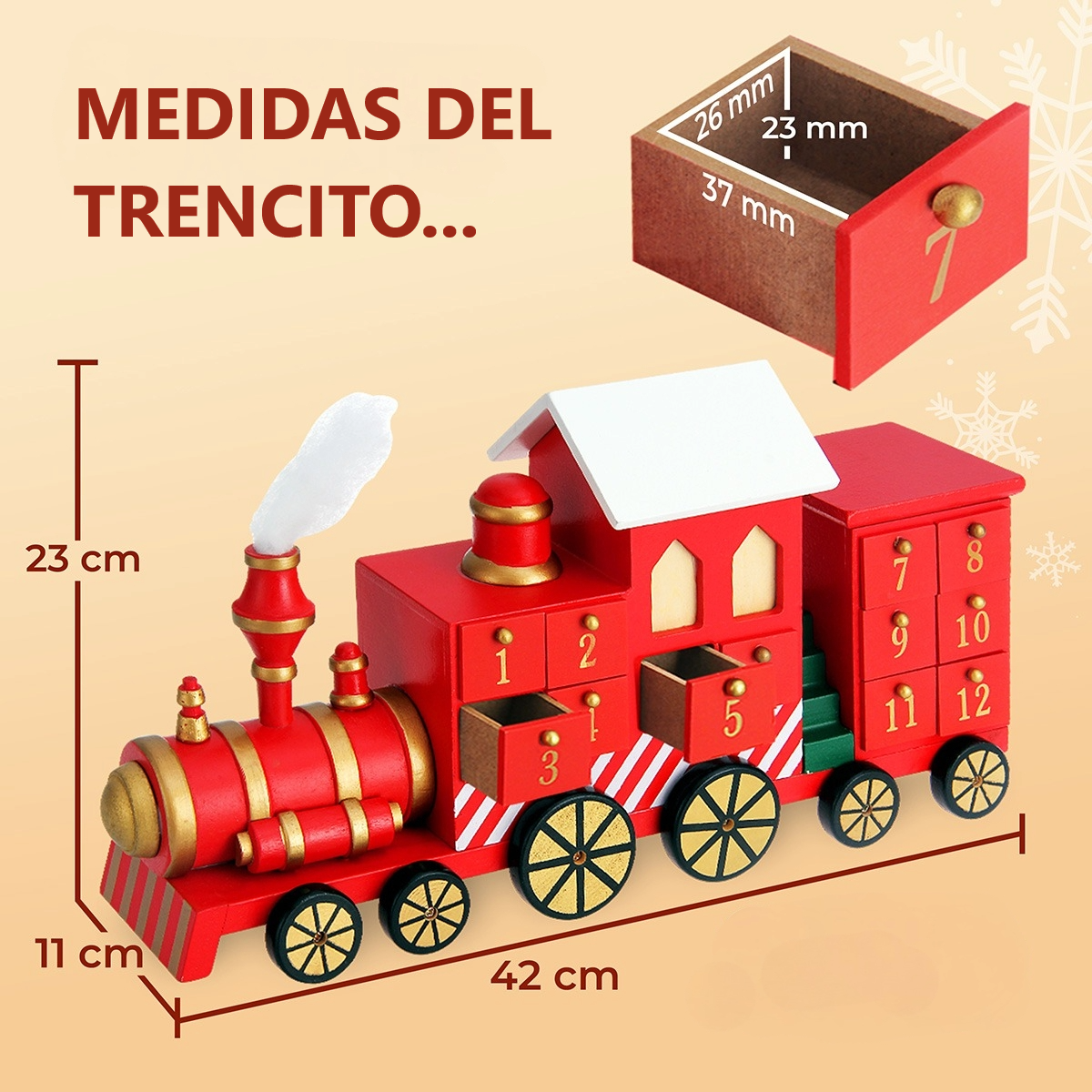 Calendario De Adviento De Tren De Madera Navidad 24 Cajones Trencito Rojo -3