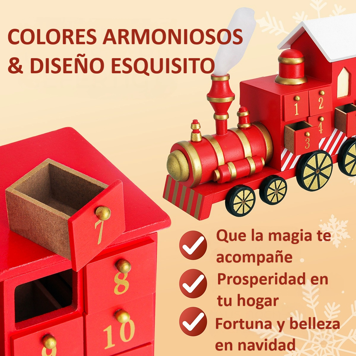 Calendario De Adviento De Tren De Madera Navidad 24 Cajones Trencito Rojo -4