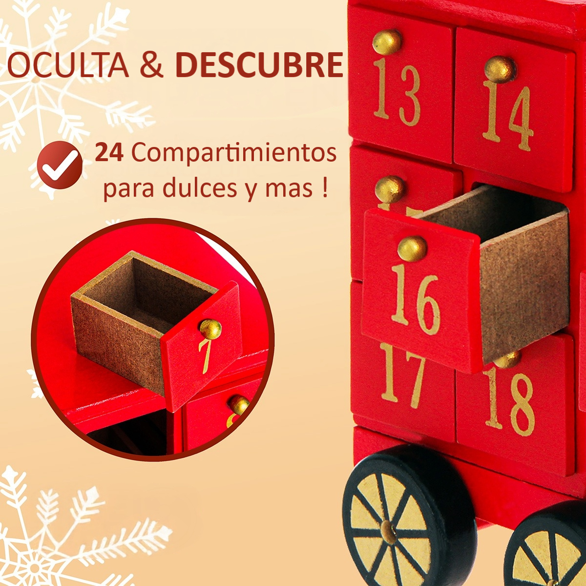 Calendario De Adviento De Tren De Madera Navidad 24 Cajones Trencito Rojo -5