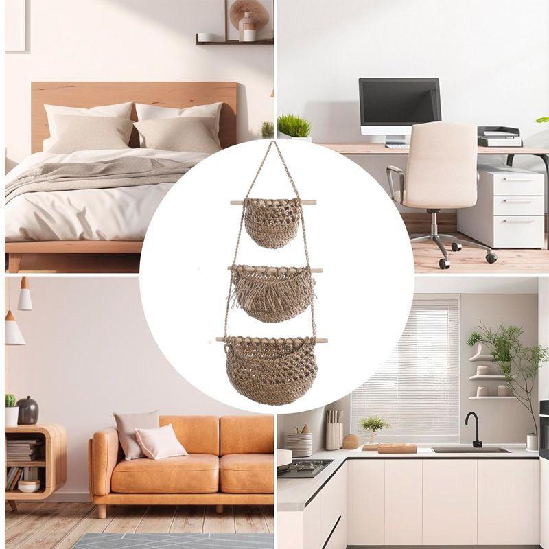 Organizador De Frutas y verduras de 3 Cestas Colgantes Tejido A Mano WakesHome-2