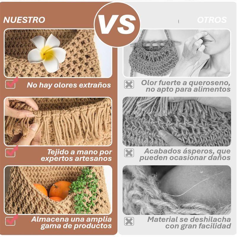 Organizador De Frutas y verduras de 3 Cestas Colgantes Tejido A Mano WakesHome-5