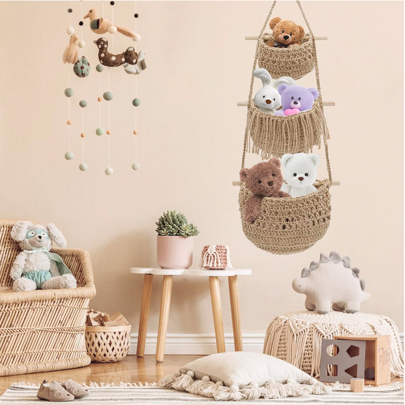 Organizador De Frutas y verduras de 3 Cestas Colgantes Tejido A Mano WakesHome-6