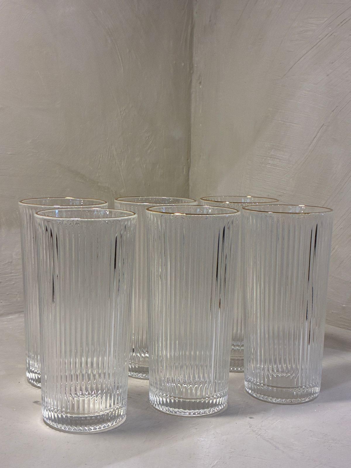 6 Vasos Vidrio Acanalado Borde Dorado 335ml Para Bebidas-3