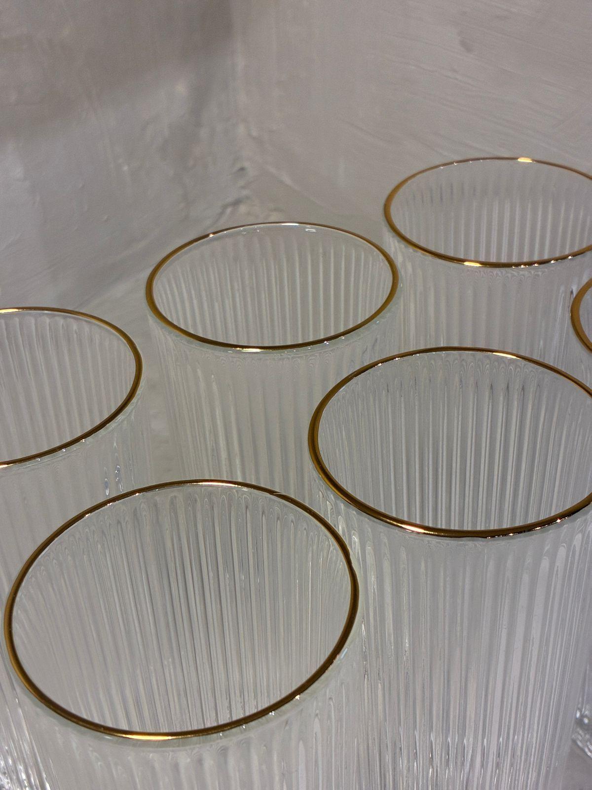 6 Vasos Vidrio Acanalado Borde Dorado 335ml Para Bebidas-5
