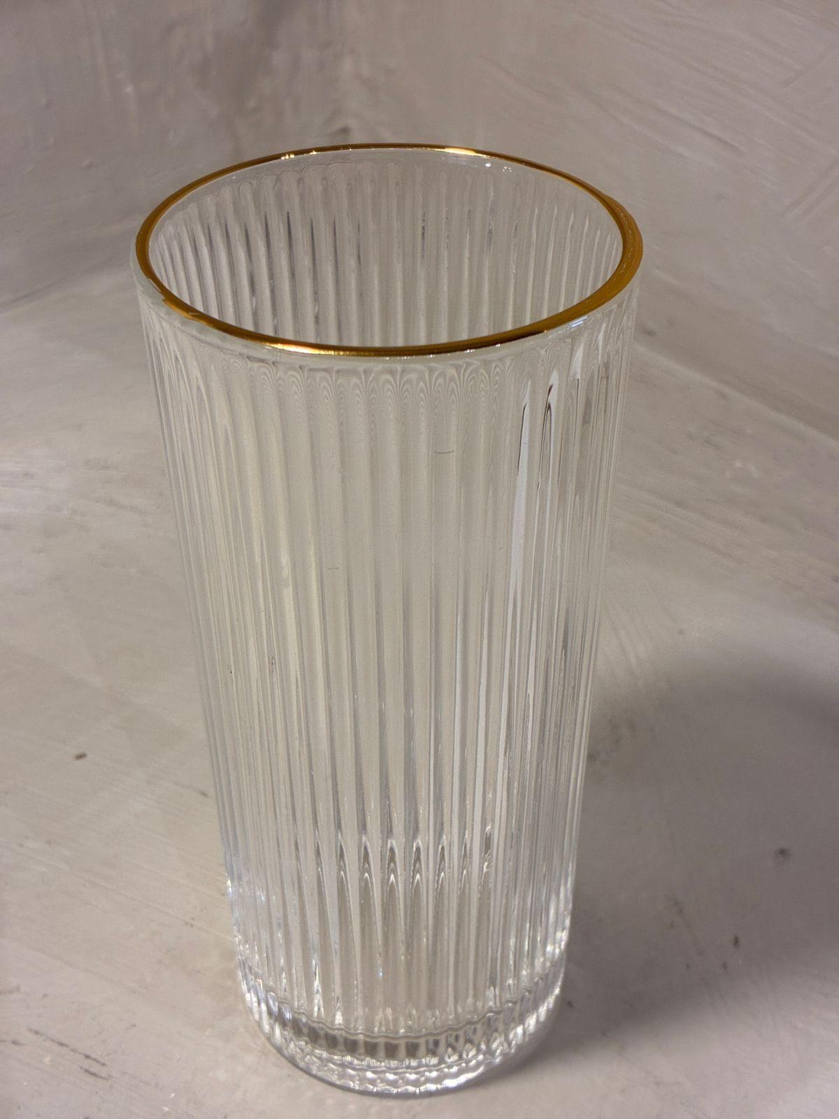 6 Vasos Vidrio Acanalado Borde Dorado 335ml Para Bebidas-6
