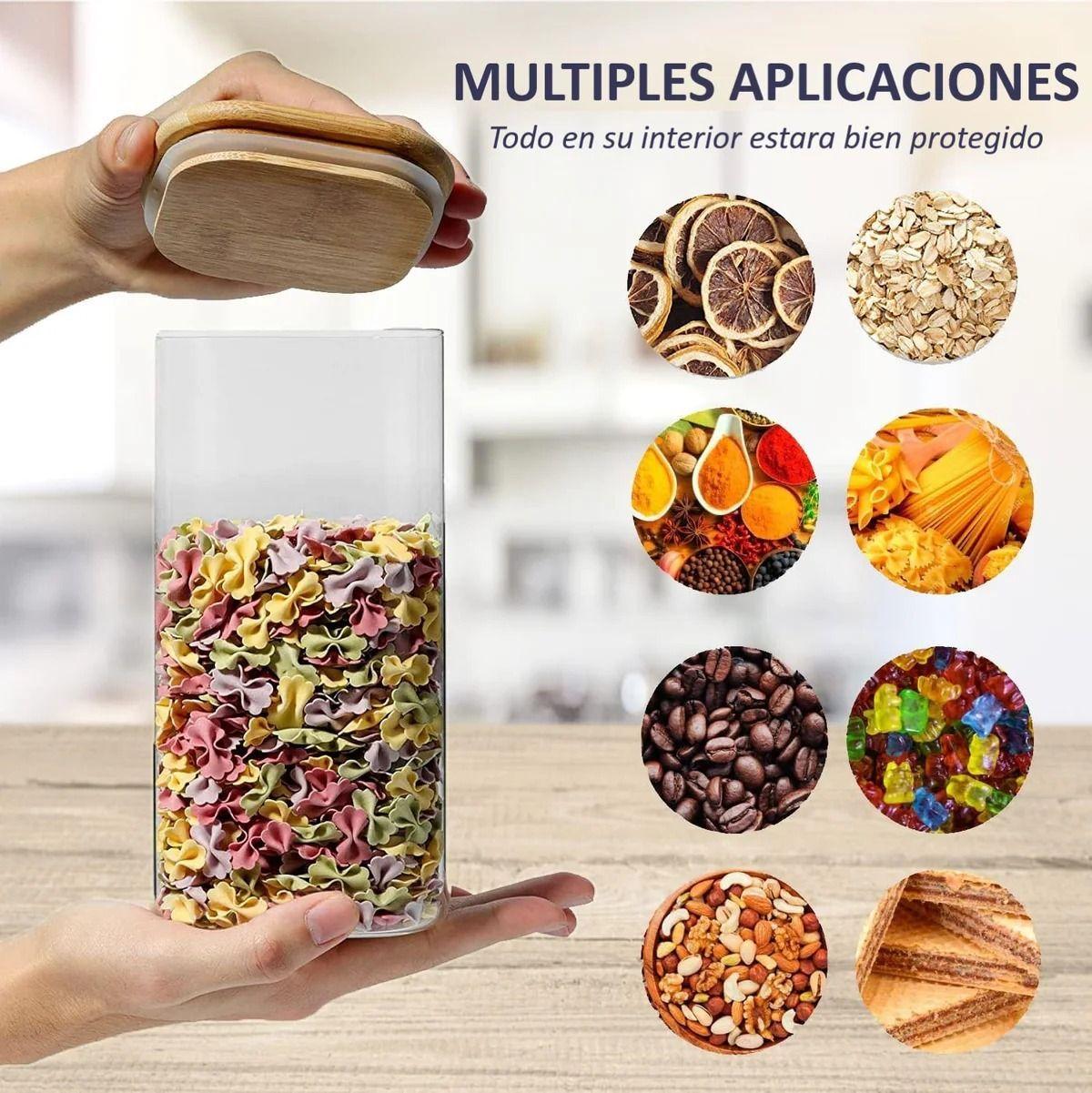 Set 4 Tarros De Almacenamiento Recipientes De Vidrio Tapa de Bambú-6