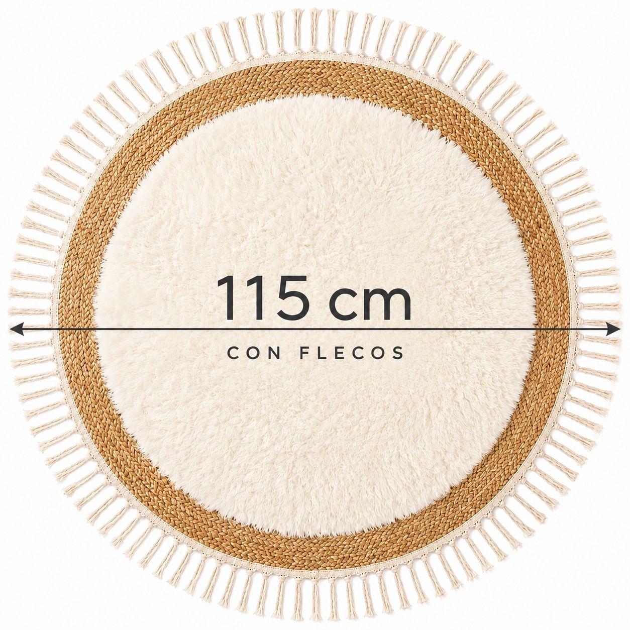 Alfombra Living Redonda De Yute 115cm Dise o Boho Con Flecos-1