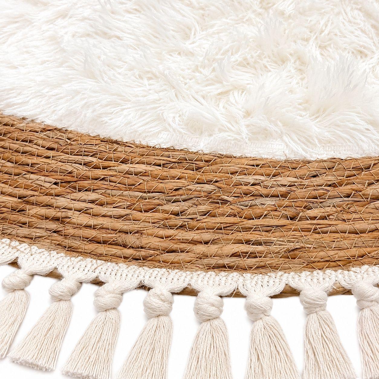 Alfombra Living Redonda De Yute 115cm Dise o Boho Con Flecos-2
