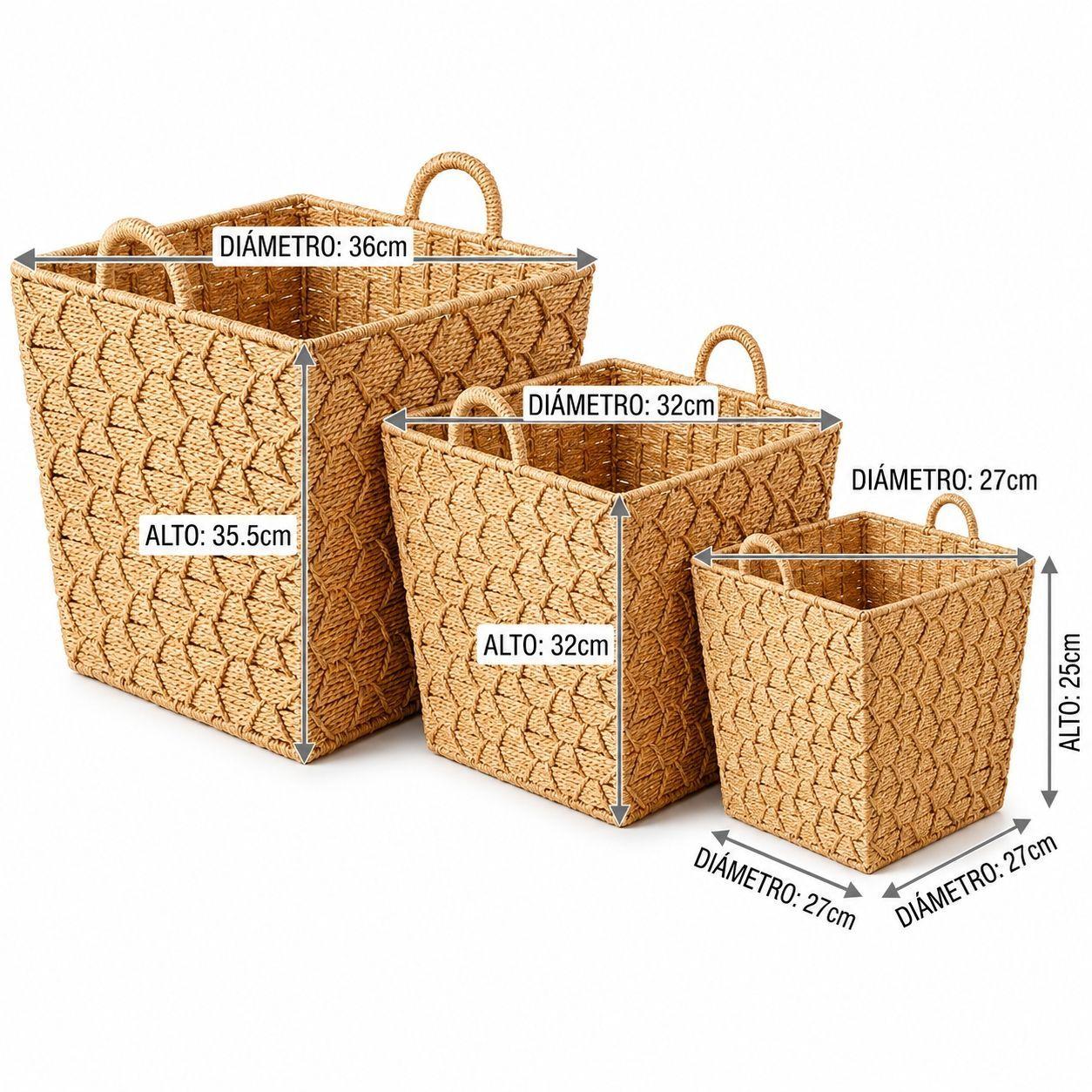 Set De 3 Canastos Organizadores Cuadrados Con Asa Seagrass-2