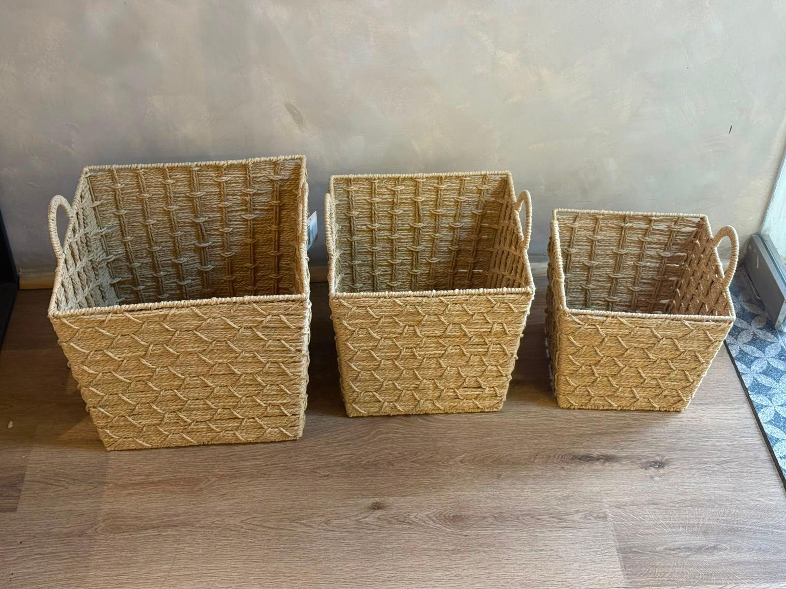 Set De 3 Canastos Organizadores Cuadrados Con Asa Seagrass-3