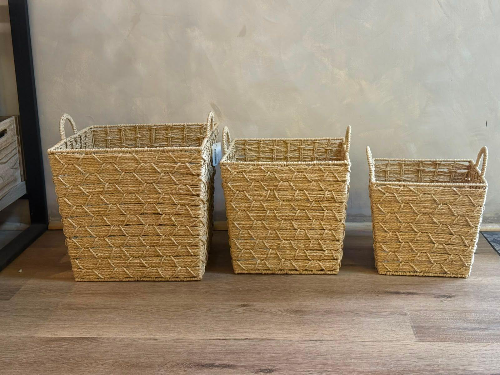 Set De 3 Canastos Organizadores Cuadrados Con Asa Seagrass-4