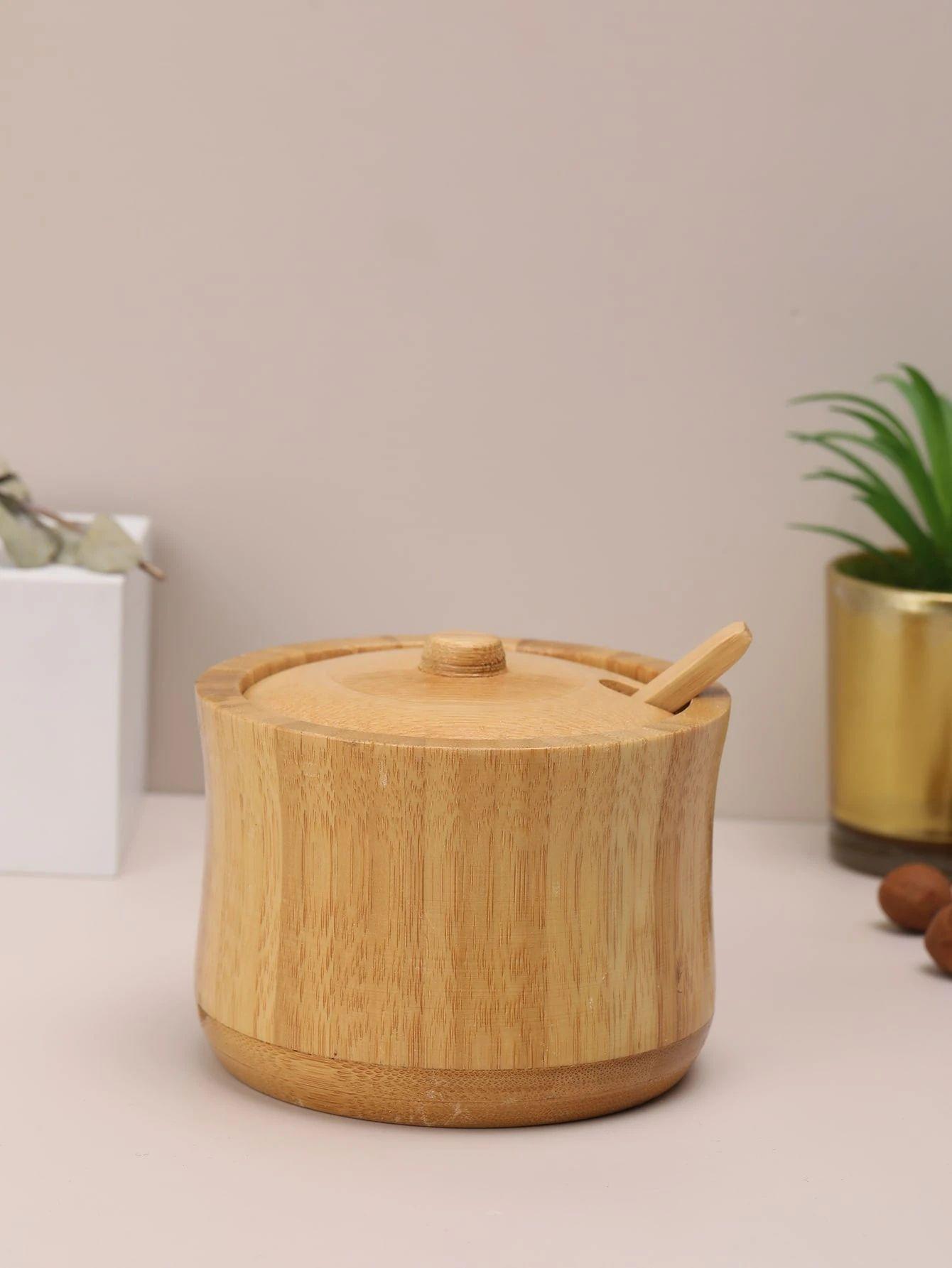 Tarro Azucarero De Bamb Con Tapa Y Cuchara Para Cocina-1