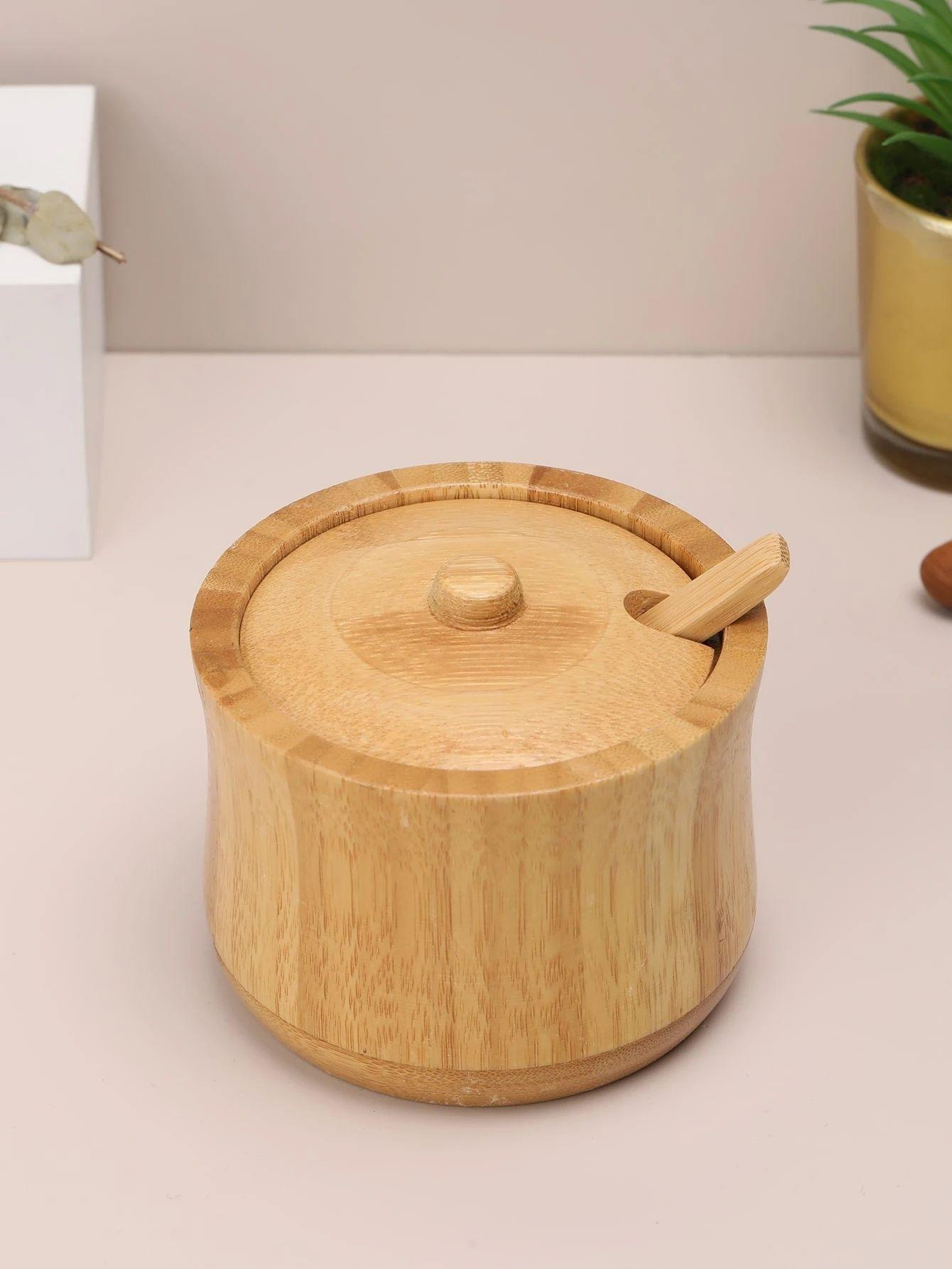 Tarro Azucarero De Bamb Con Tapa Y Cuchara Para Cocina-2