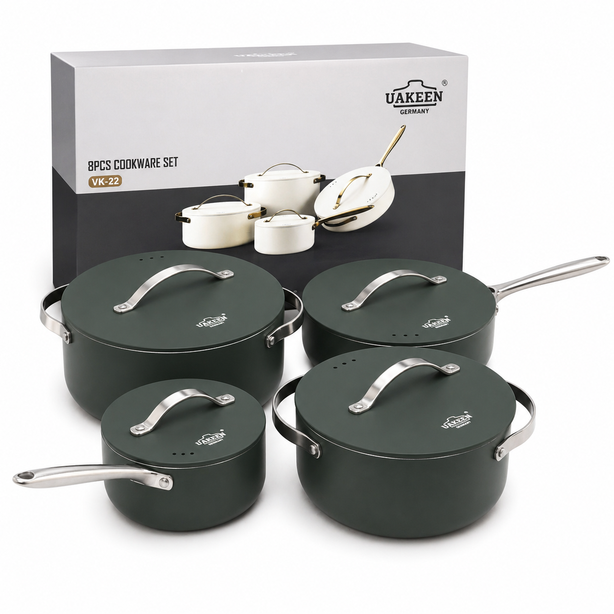 Juego De Ollas Anti Adherente Bateria De Cocina 8 Piezas-0