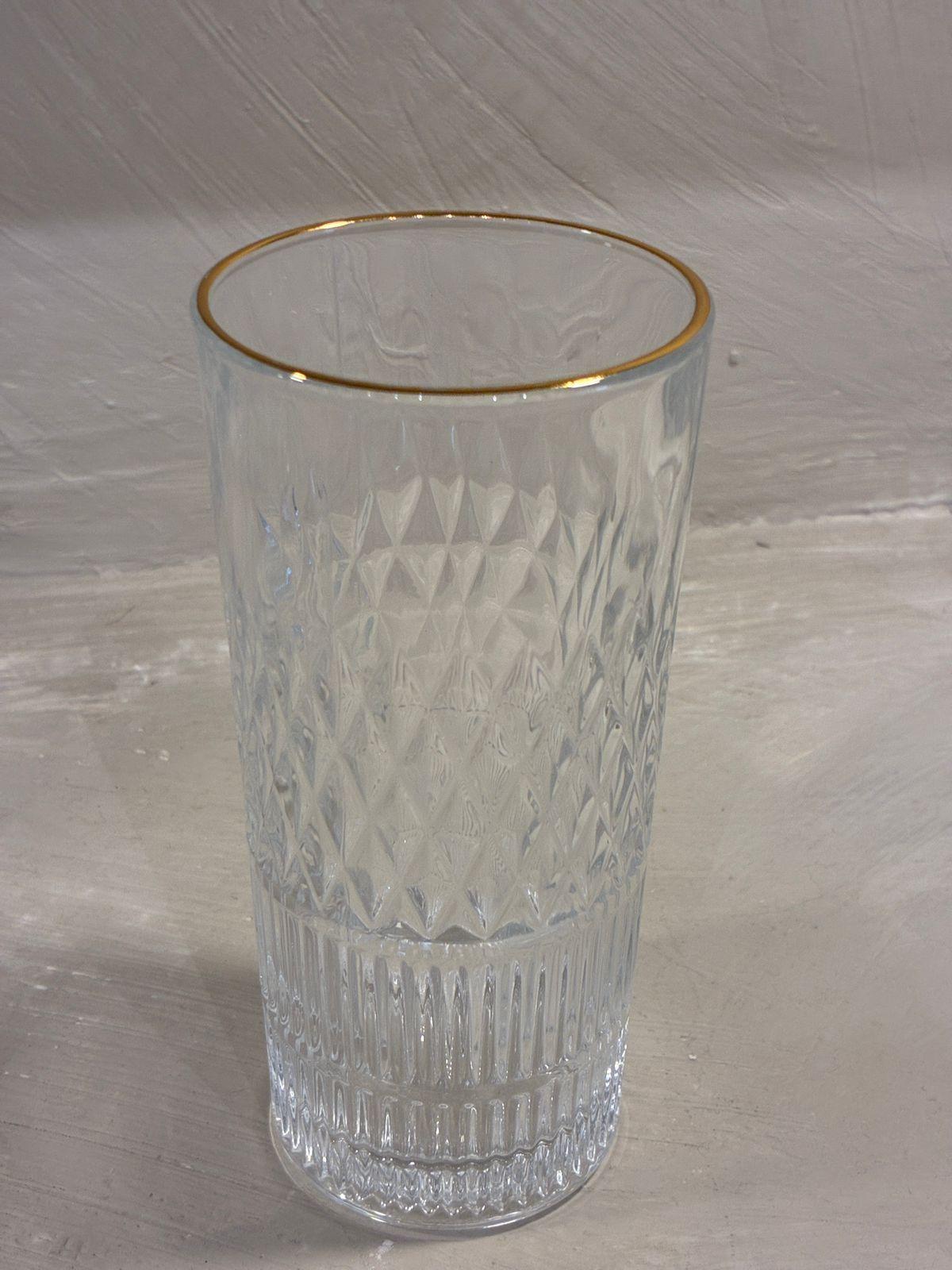 Pack 6 Vasos Premium Altos De Cristal Con Borde Dorado 335ml-3