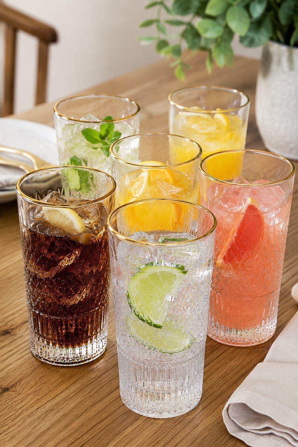 Pack 6 Vasos Premium Altos De Cristal Con Borde Dorado 335ml-4