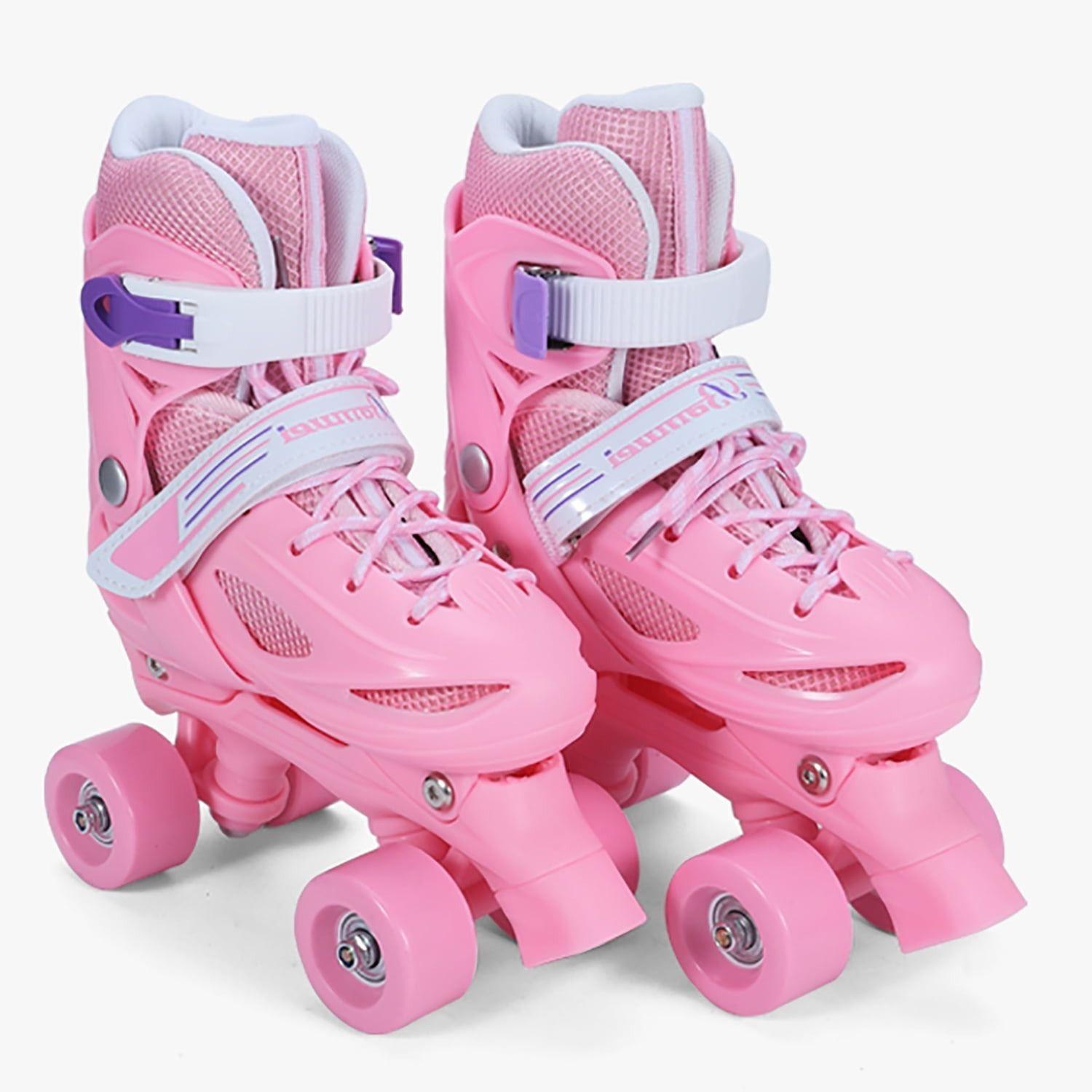 Patines 4 Rueda Rosa Ajustable Para Niña + Kit De Proteccion-5