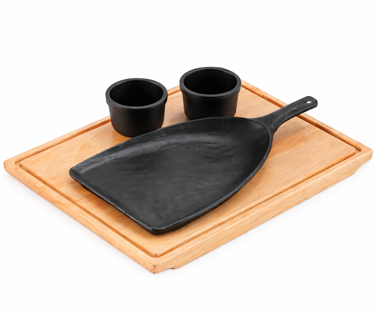 Plancha Grill De Hierro negra Con Base De Madera Vajilla Gourmet-0