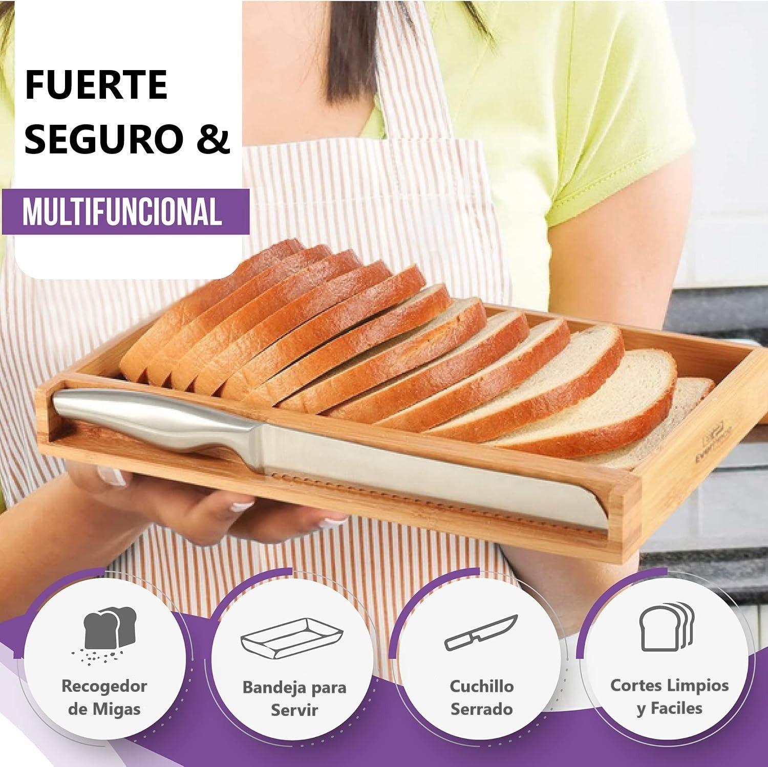 Cortador De Pan De Bambú Con Cuchillo De Acero Inoxidable Bamboo-4