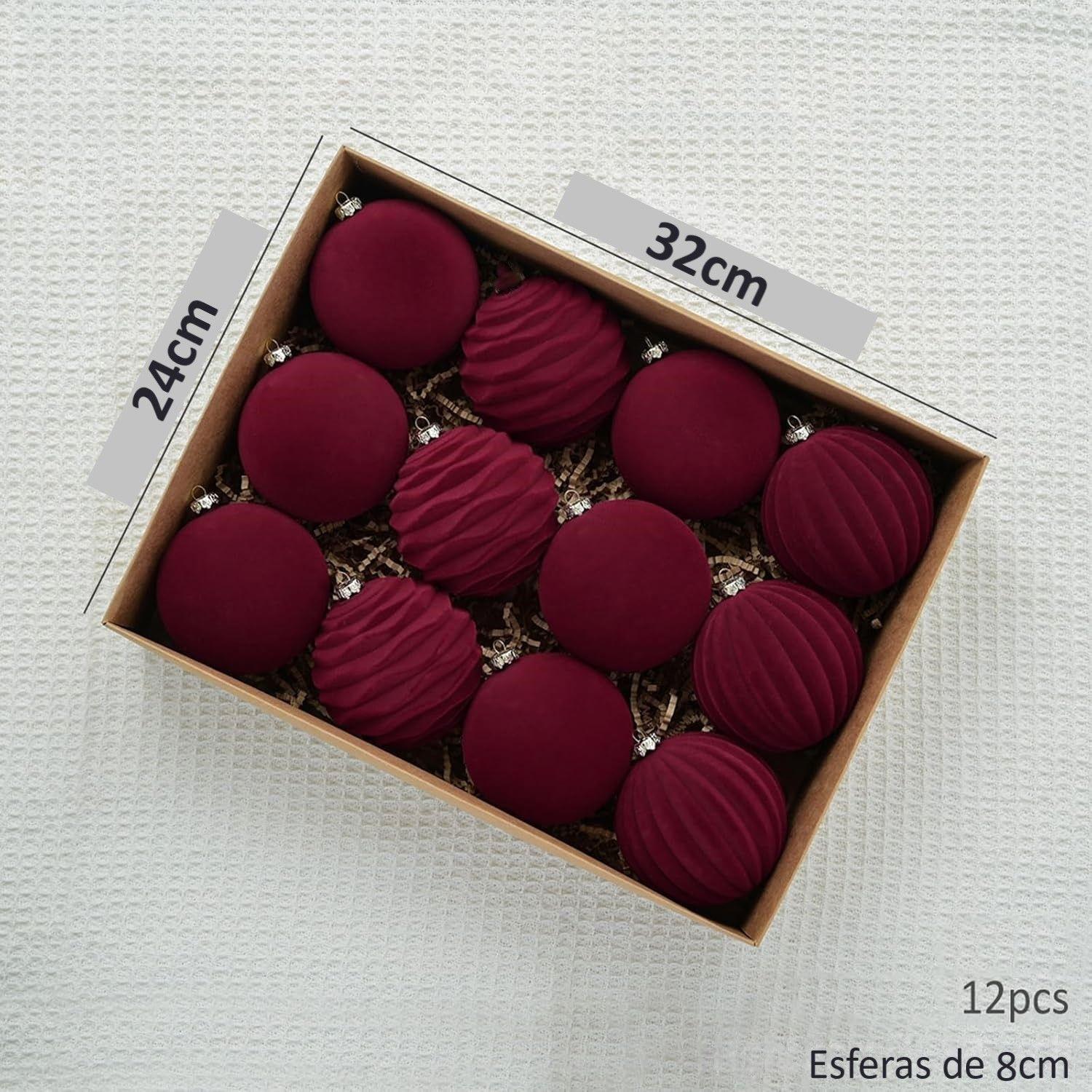 Pack 12 Esferas Bambalinas De Terciopelo 8cm Adornos Navidad-4