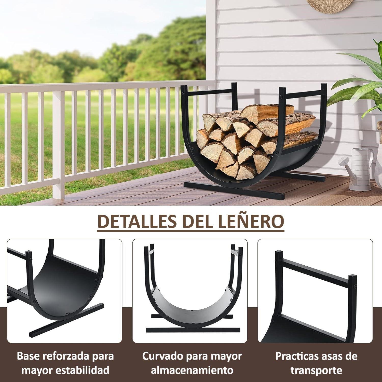 Leñero Metalico Para Chimenea Estante De Leña En Forma De U WakesHome-2