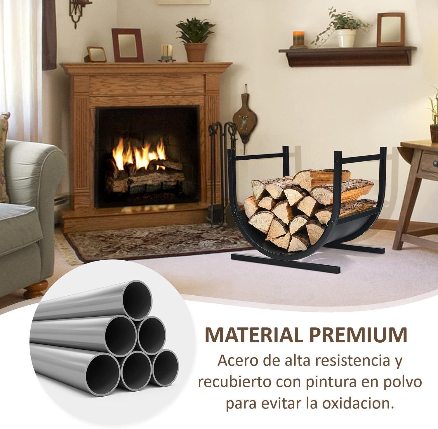 Leñero Metalico Para Chimenea Estante De Leña En Forma De U WakesHome-3