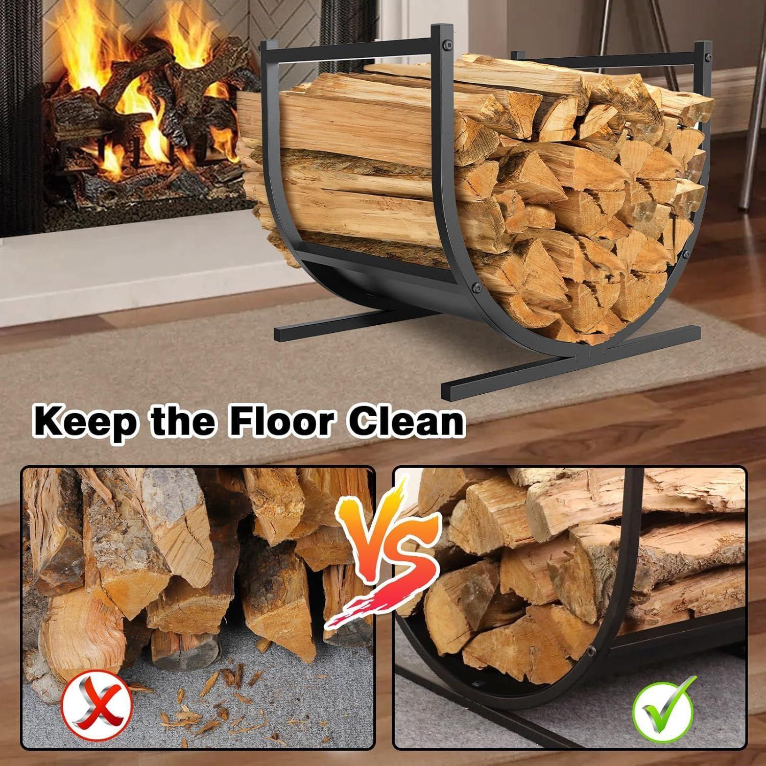 Leñero Metalico Para Chimenea Estante De Leña En Forma De U WakesHome-5